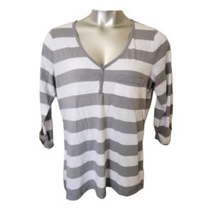 BCBG White & Gray Striped 3/4 Sleeve Top - Size XXL